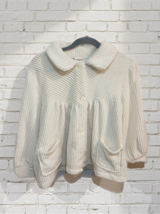Collections Etc. Jackets & Blazers - Y2K Cream Chenille Ribbed Button-Up Cardigan